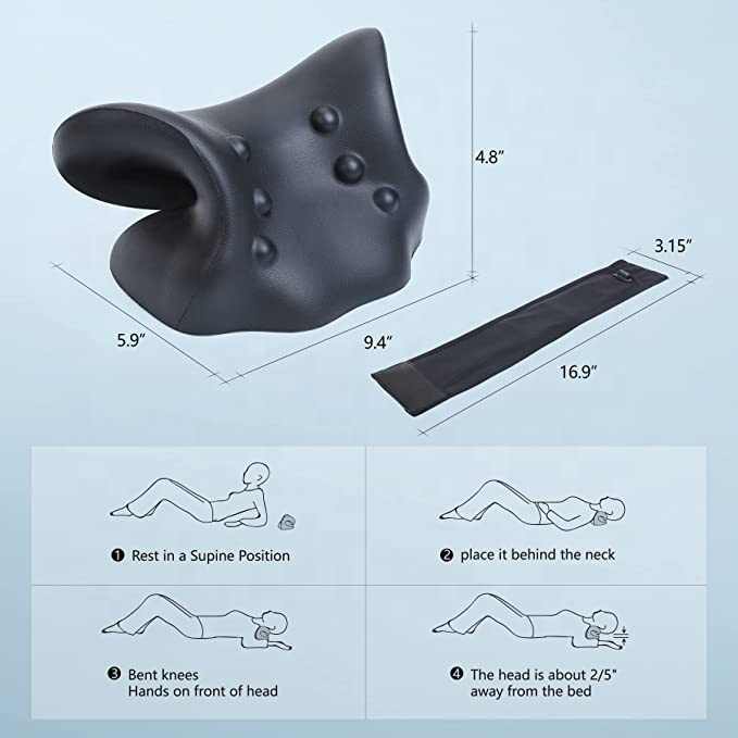 Coussin cervical chauffant eprolo pour relaxer le cou et les épaules, avec traction cervicale, image montrant le coussin en détail