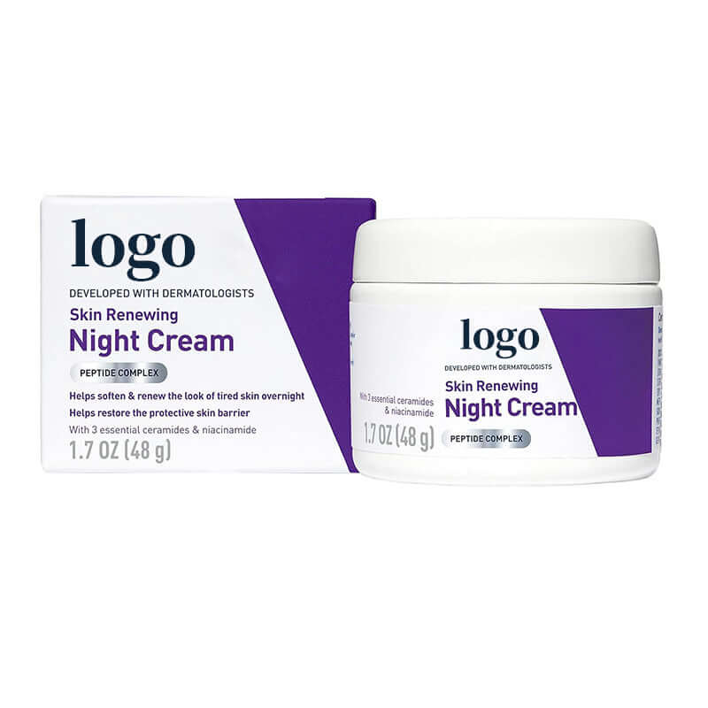 Crème de nuit éclaircissante à la nicotinamide et sodium, hydratante pour le visage, texture riche, emballage de crème.