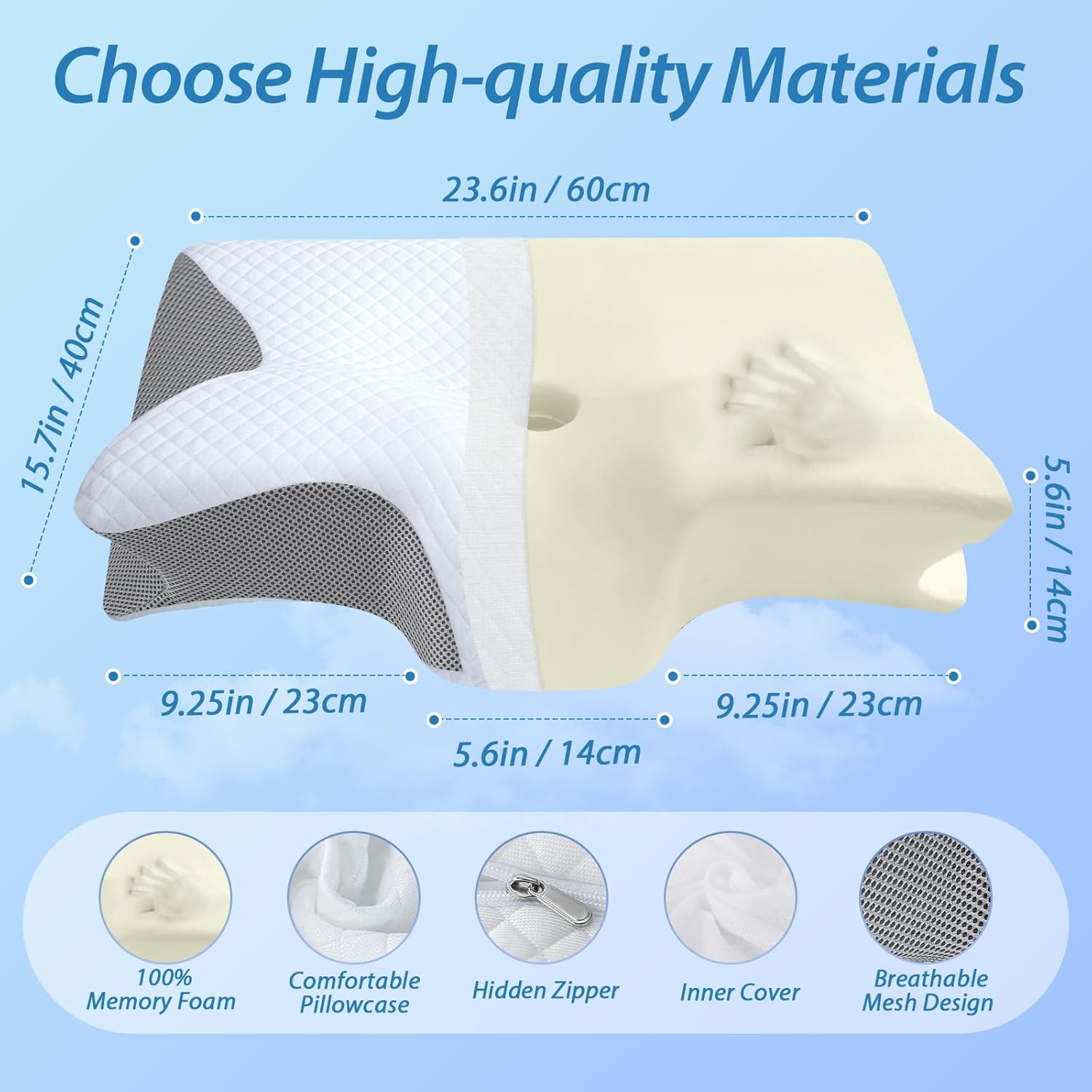 Oreiller cervical Comfort Cloud de la marque Amazon, en mousse douce avec une forme ergonomique pour le soutien du cou.